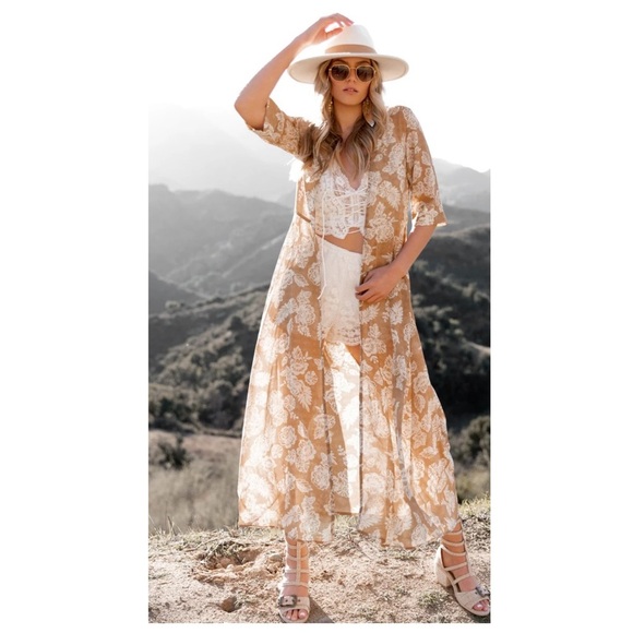 Joyfolie | Boho Romantic Cottagecore Festival Kathleen Duster Blush Floral | S - Picture 4 of 16